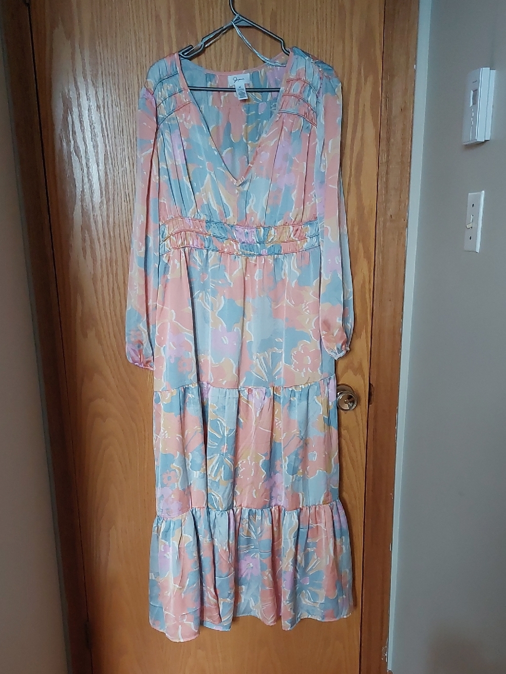 Pastel Floral V-Neck Tiered Maxi Dress - Multi